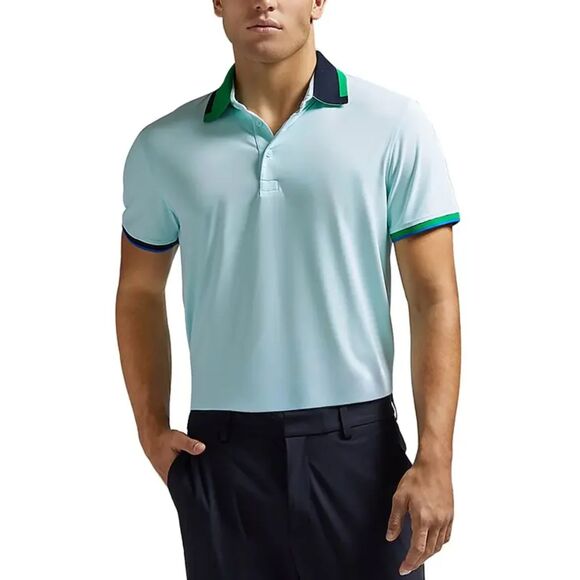 G/Fore G4 Polo Shirt Mens Medium Blue Pique Contrast Banded Sleeve in Daybreak - Picture 1 of 8